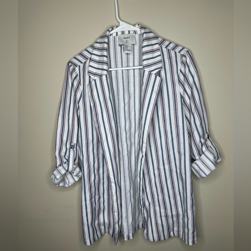 Forever 21 Career Blazer Red White and Blue Pinstriped